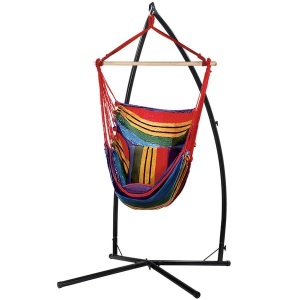 Gardeon Hammock Chair Outdoor Camping Hanging With Steel Stand Rainbow Carousel 1