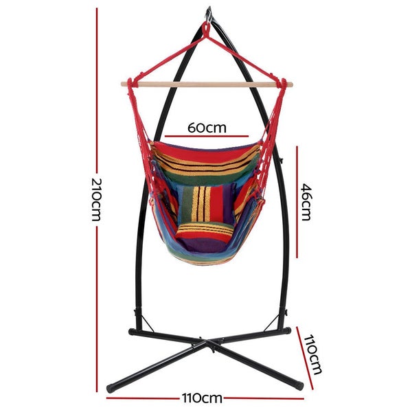 Gardeon Hammock Chair Outdoor Camping Hanging With Steel Stand Rainbow Carousel 2