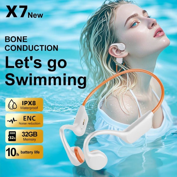 White Orange Ipx8 Waterproof Swimming Headphones - Bone Conduction With 32Gb Mp3 Carousel 2