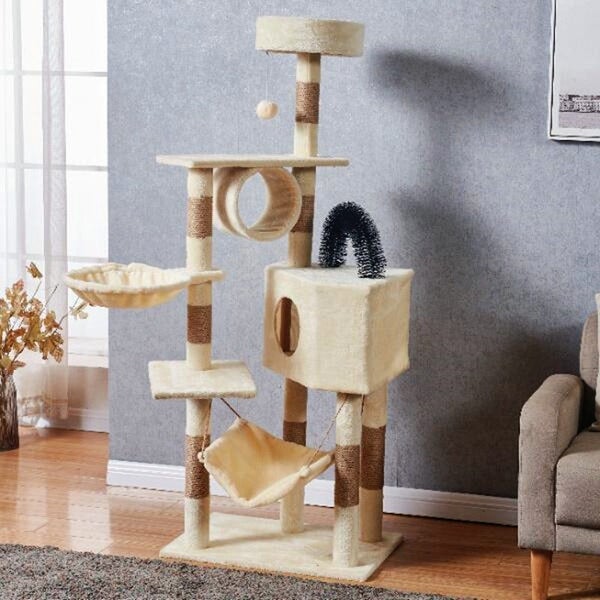 Cat Tree Scratching Post with Mouse 150CM - Beige Carousel 1