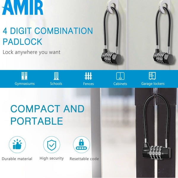 Combination Padlock, Long Shackle Code Resettable Combination Locks for Loc Carousel 2