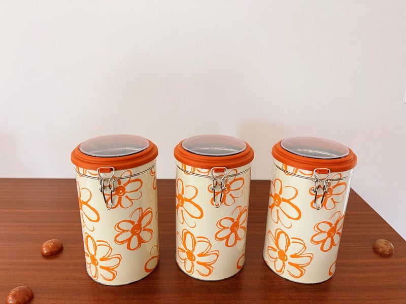 Vintage Retro Flower Power Metal Canisters X3 Carousel 1