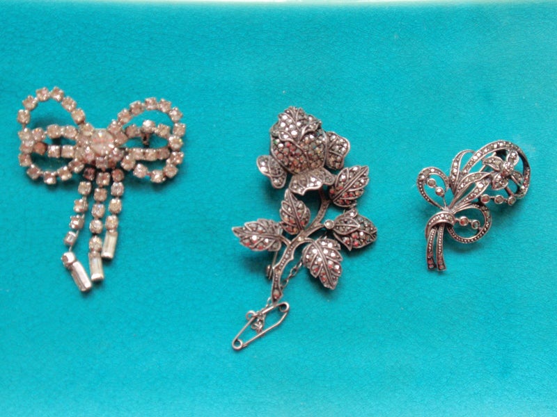 3 x Vintage Brooches- 2 x Sterling 25 gm Carousel 1