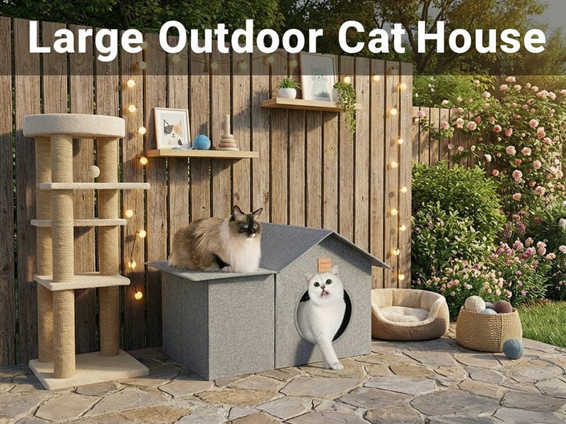 Outdoor Cat House - Weatherproof Large Cat Shelter for Outside with Roof Window Carousel 1