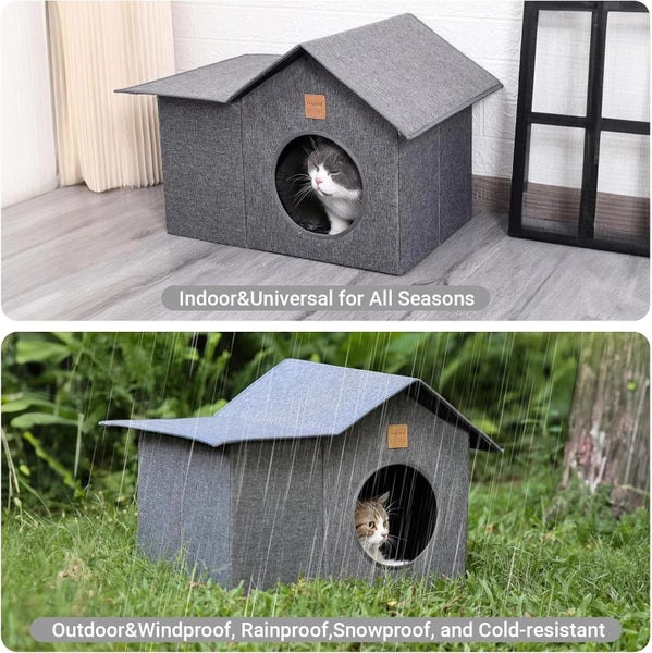 Outdoor Cat House - Weatherproof Large Cat Shelter for Outside with Roof Window Carousel 12