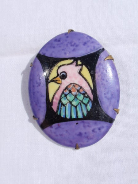 Vintage handpainted Bird Brooch on Brass - ? 1940's-50's Carousel 2