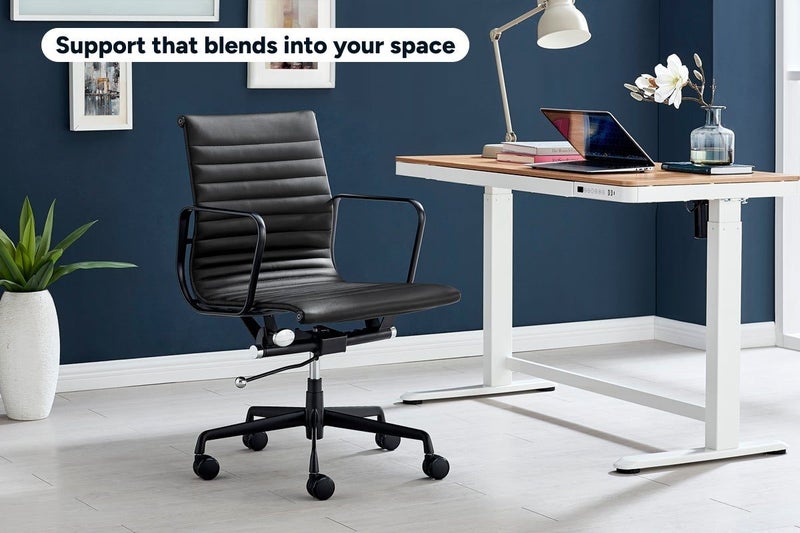 Matt Blatt Eames Replica Low Back Leather Office Chair (Black/Black) Carousel 2