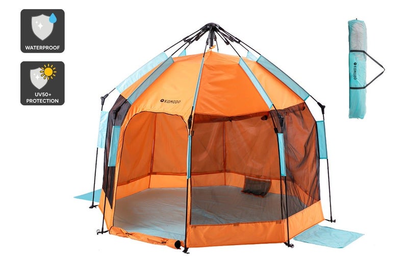 Komodo 4 Person Pop Up Beach Tent (Orange) Carousel 1