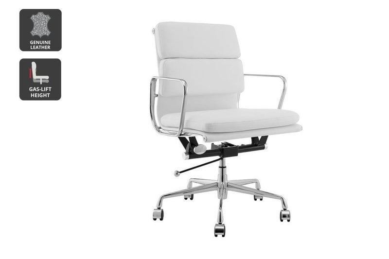 Matt Blatt Eames Replica Low Back Soft Pad Leather Office Chair (White/Chrome) Carousel 1
