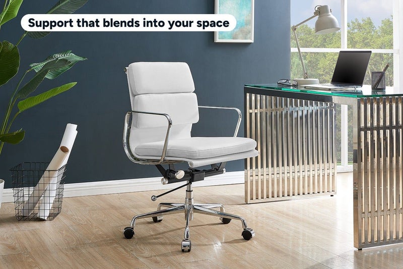 Matt Blatt Eames Replica Low Back Soft Pad Leather Office Chair (White/Chrome) Carousel 2