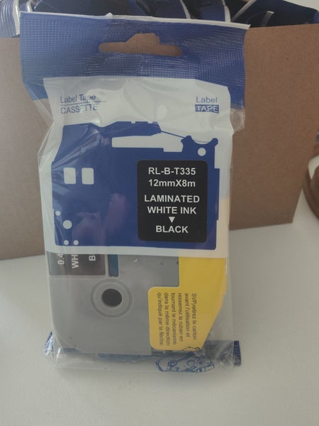 TZe-335 Compatible 12mm x 8m White on Black Laminated Tape for Brother TZE335 Carousel 1
