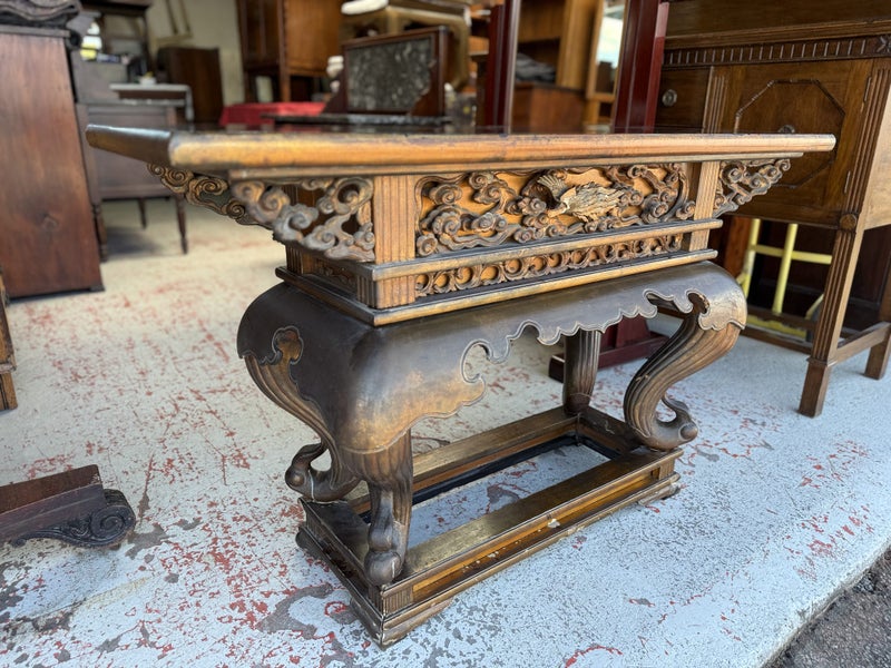 An Early 19th Century Japanese Elaborately Decorated Solid Elm Console Table Carousel 2