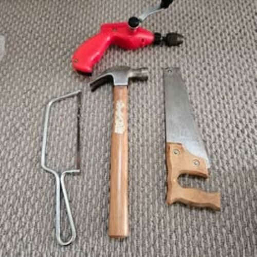 Child Real Handtools- CarpentrySet -4 x- drill, saws, hammer. Excell cond. Xmas? Carousel 4