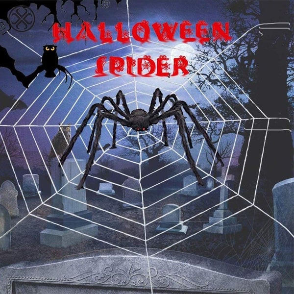 Halloween Spider Web Decor 5Ft Giant Cobweb 4Ft Huge Fake Spider Value Set Carousel 2