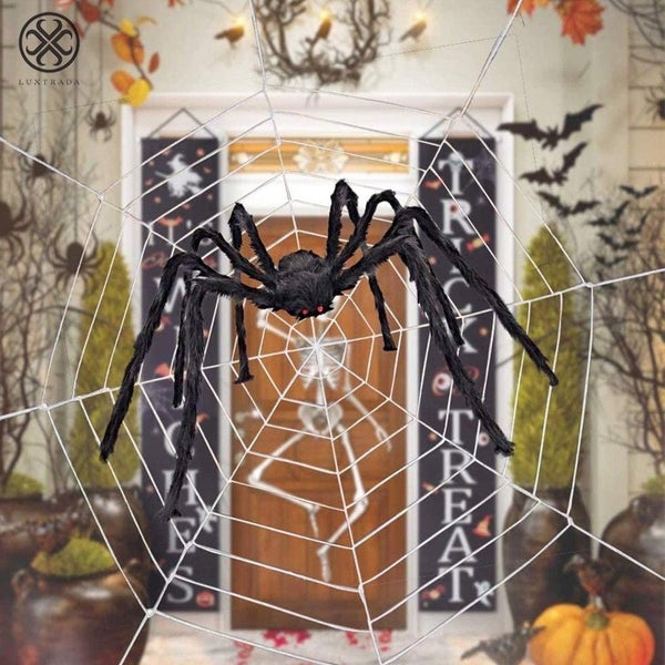 Halloween Spider Web Decor 5Ft Giant Cobweb 4Ft Huge Fake Spider Value Set Carousel 6