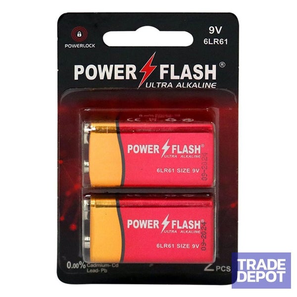 POWER FLASH 9V Ultra Alkaline Batteries - Pack of 2 Carousel 1