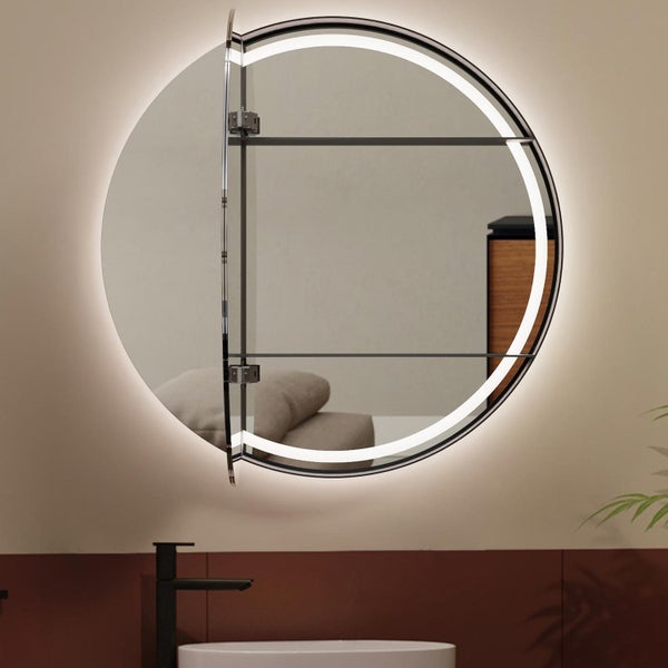 600mm LED Mirror Cabinet Semicircular - Black Carousel 2