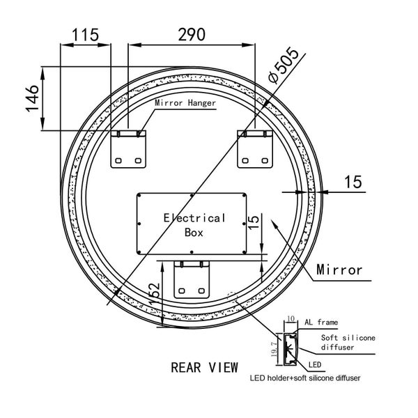 600mm LED Mirror Cabinet Semicircular - Black Carousel 4