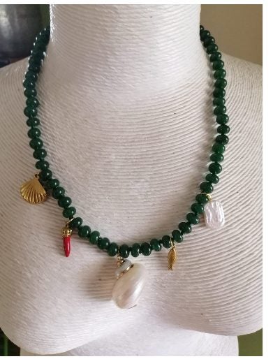 "BEACHY" Jade necklace with coastal themed charms!! Delightful!!! Carousel 1