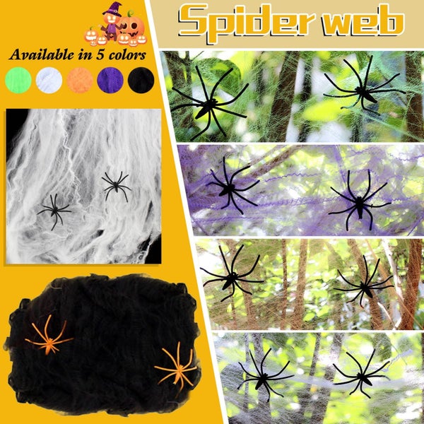 Super Stretchy Halloween Spider Web - 2 Bonus Scary Spiders, 100g Rayon Han Carousel 4