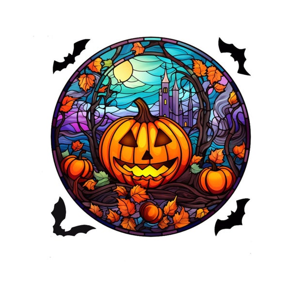 Colorful Halloween Window Stickers - Jumbo 24x24cm PVC Decals (Eco-Friendly Carousel 1