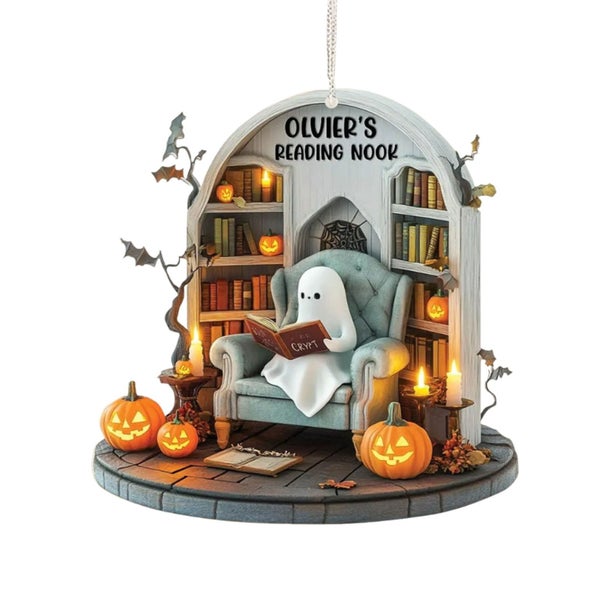 Friendly Ghost Halloween Decor - Hanging Pendant for Front Door, Boo Basket Carousel 1