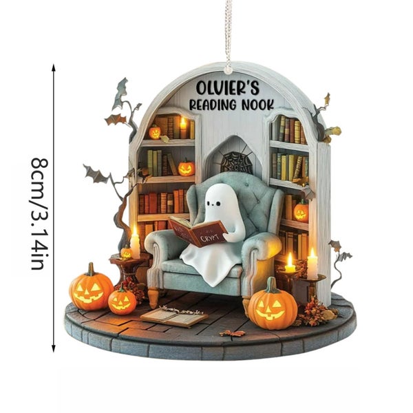 Friendly Ghost Halloween Decor - Hanging Pendant for Front Door, Boo Basket Carousel 2