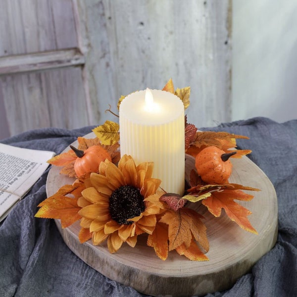 Pumpkin Sunflower Candle Wreath - 9.84" Multicolor Halloween & Thanksgiving Carousel 7