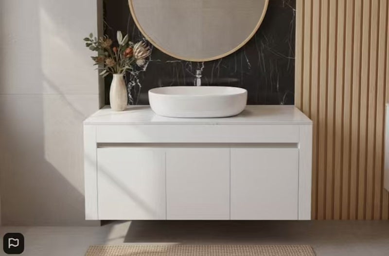 Wall Hung Bathroom Vanity - Gloss White 1200mm Marble Stone Counter Top Carousel 1