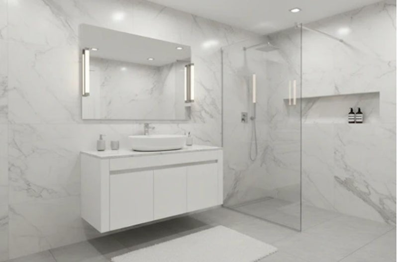 Wall Hung Bathroom Vanity - Gloss White 1200mm Marble Stone Counter Top Carousel 2