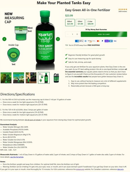 Aquarium Co-Op Easy Green All-in-One Aquarium Plant Fertilizer. NZ Stock Carousel 2