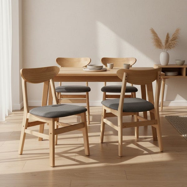 Levede 4x Dining Chairs Kitchen Chair Natural Wood Linen Fabric Cafe Lounge Seat Carousel 1