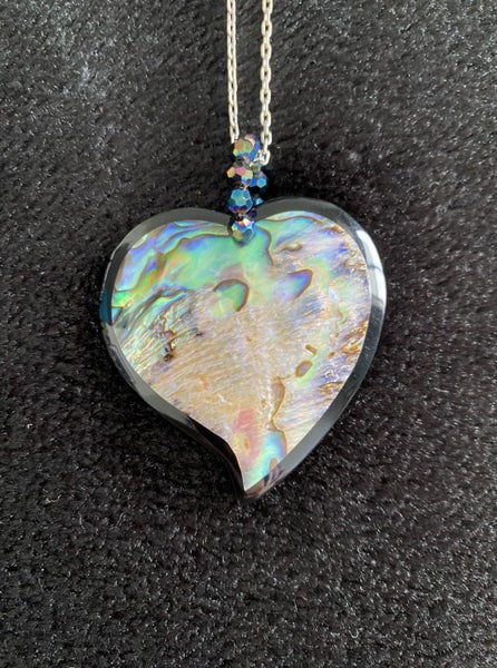 50%off SALE! Handmade Paua Large Heart Necklace in Organza Red Gift Bag Carousel 1