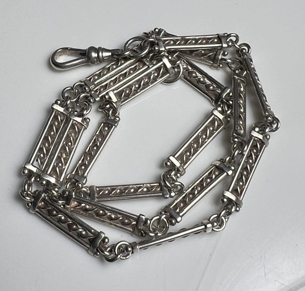 Fancy Link Sterling Silver Albert Fob Chain Necklace Carousel 1
