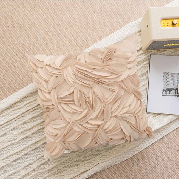 Pillow Cover Scandinavian Style Solid Color Pillow Cover with Leaf Design, Carousel 2