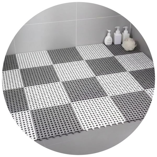 White And Grey Diy Interlocking Non-Slip Floor Tiles 12-Pack Pvc Drainage Mat Fo Carousel 1