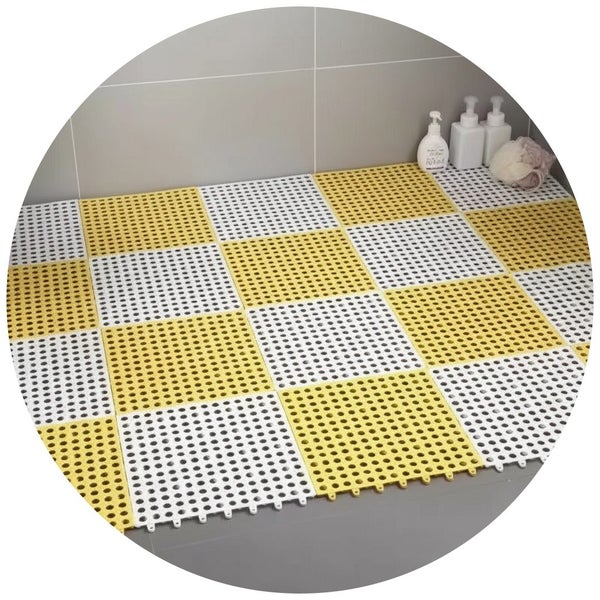 White And Yellow Diy Interlocking Non-Slip Floor Tiles 12-Pack Pvc Drainage Mat Carousel 1