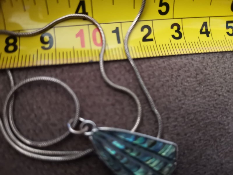 sterling silver snake necklace w fan shaped sea opal paua pendant Carousel 10
