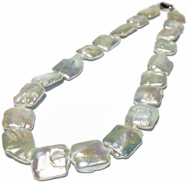 16 x 18mm Silver Pink Square Jumbo FW Pearl Necklace Carousel 1