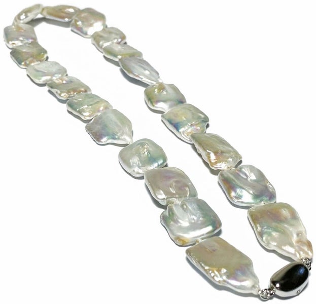 16 x 18mm Silver Pink Square Jumbo FW Pearl Necklace Carousel 2