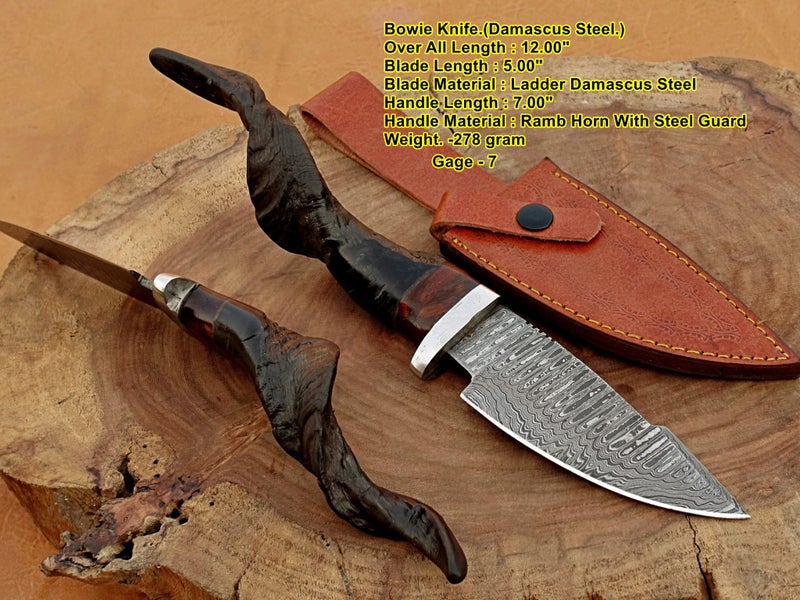 Art Collector Hand Made Damascus Steel Bowie With Stag Horn Handle RRP 450$ Carousel 1