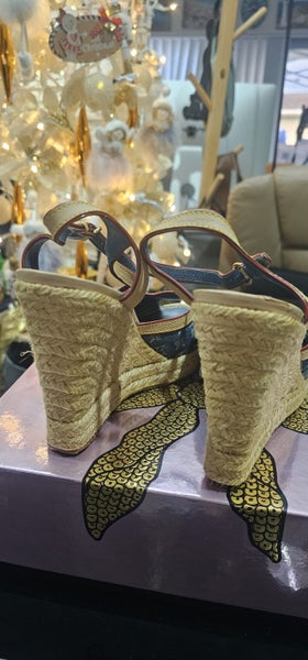 LOUIS VUITTON MONOGRAM DENIM & LEATHER WEDGES 3864764466333443114