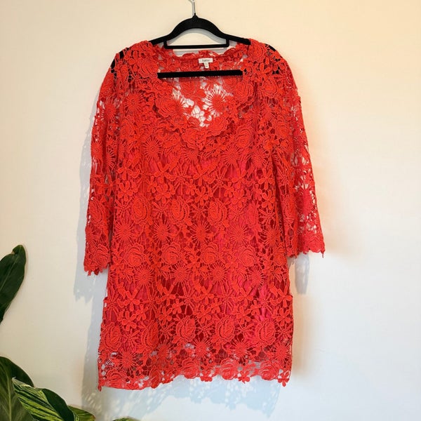 Heine Size 44 Red Lace Shift Dress Carousel 1