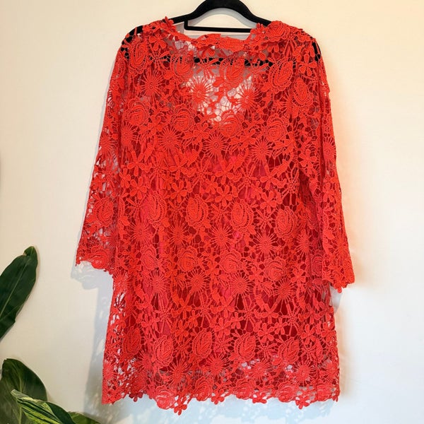Heine Size 44 Red Lace Shift Dress Carousel 6