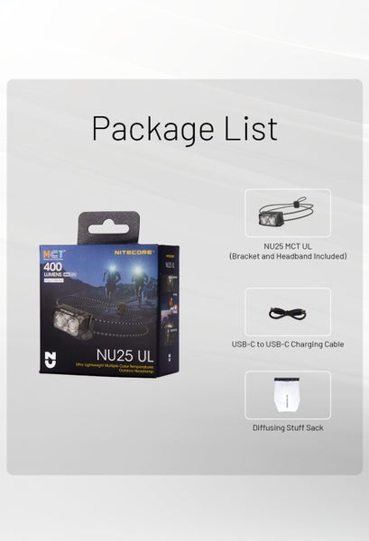 NiteCore NU25 MCT UL 400 Lumen USB-C Rechargeable Head Torches Headlamp Carousel 19
