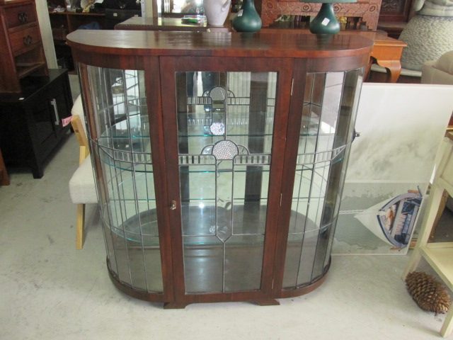 2307 VINTAGE LEADLIGHT BOW FRONT DISPLAY CABINET Carousel 1