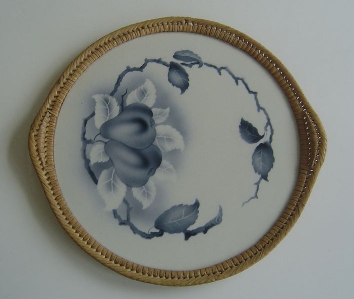 Porcelain Serving Tray In Cane Frame Carousel 1