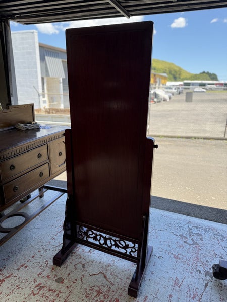 A Quality Solid Chinese Rosewood Beveled Edge Cheval Mirror Carousel 9