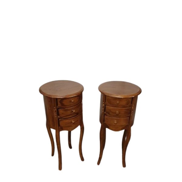Bedside Cabinet Pair - Teak Wood - Round Shape Carousel 1