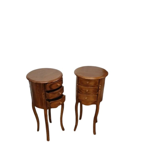Bedside Cabinet Pair - Teak Wood - Round Shape Carousel 2